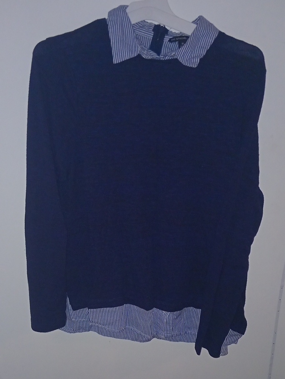 Zac & Rachel Navy Sweater with Blue-White Striped Shirt Womens